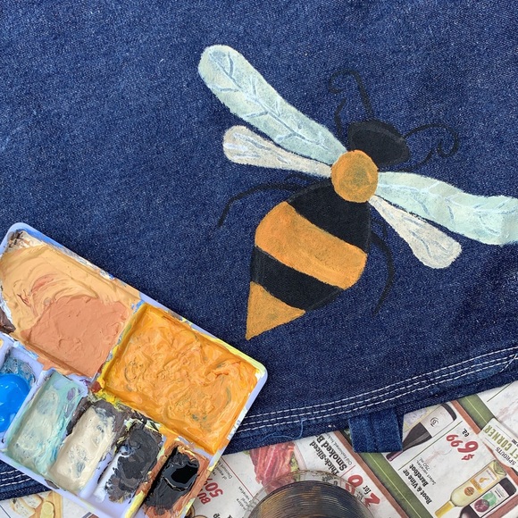 Hand-Painted Whimsical Honeybee Overalls - Picture 5 of 5